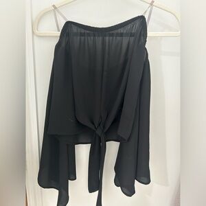 Sheer black long sleeve off the shoulder top
